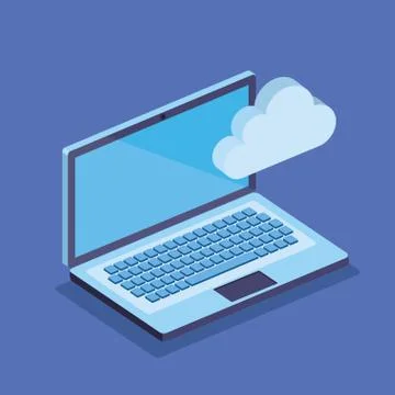 Isometric laptop technology with cloud big data Stock Illustration