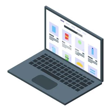 Isometric laptop with user interface design elements 库存插图