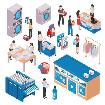 Isometric Laundry Icon Set Illustration