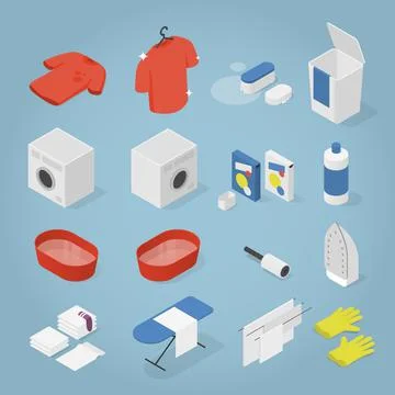 Isometric Laundry Objects Set Stock Illustration