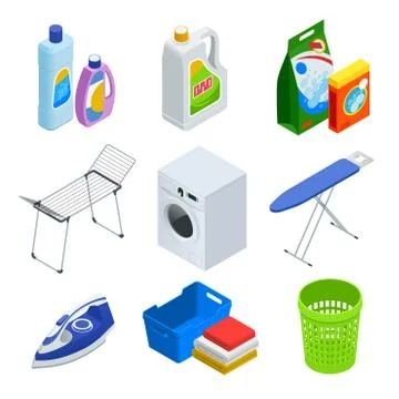 Isometric laundry service elements set Stock Illustration