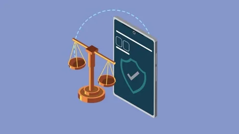 Isometric law and digital justice concept with tablet and balance scale ani.. Stock Footage 334539094