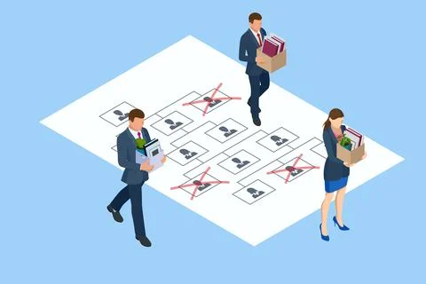 Isometric Layoffs and Dismissal. Workforce Reduction, Downsizing, Reorganization Stock Illustration