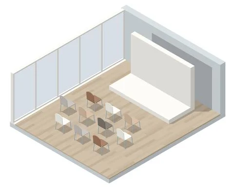 Isometric lecture hall, lecture audience. An empty large lecture room or Stock Illustration