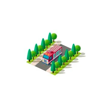 Isometric left view red fire car Stock Illustration