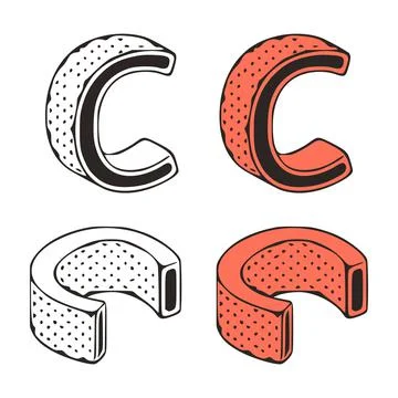 Isometric letter c doodle vector illustration on white background. Stylized l Stock Illustration