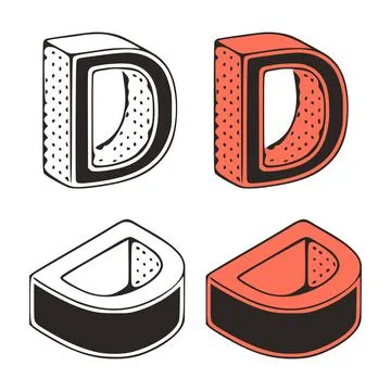 Isometric letter d doodle vector illustration on white background. Stylized l Stock Illustration