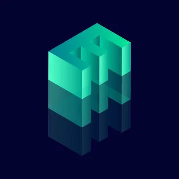 Isometric letter E. Vector illustration with 3D letter E Stock Illustration