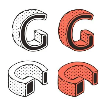 Isometric letter g doodle vector illustration on white background. Stylized l Stock Illustration
