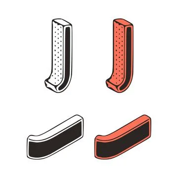 Isometric letter j doodle vector illustration on white background. Stylized l Stock Illustration