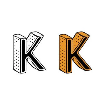 Isometric letter k doodle vector illustration on white background. Letters cl Stock Illustration