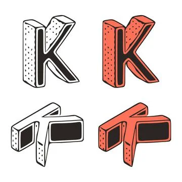 Isometric letter k doodle vector illustration on white background. Stylized l Stock Illustration