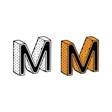 Isometric letter m doodle vector illustration on white background. Letters cl Stock Illustration