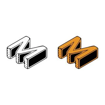 Isometric letter m doodle vector illustration on white background. Letters cl Stock Illustration