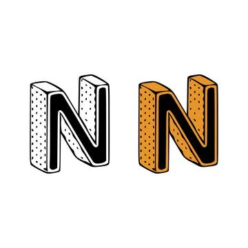 Isometric letter n doodle vector illustration on white background. Letters cl Stock Illustration