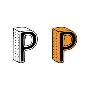 Isometric letter p doodle vector illustration on white background. Letters cl Stock Illustration