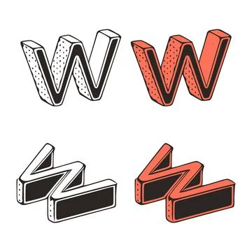 Isometric letter w doodle vector illustration on white background. Stylized l Stock Illustration