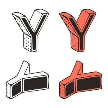Isometric letter y doodle vector illustration on white background. Stylized l Stock Illustration