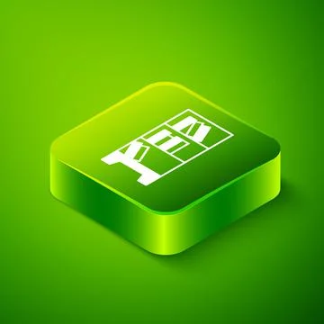 Isometric Library bookshelf icon isolated on green background. Green square Illustrazione stock