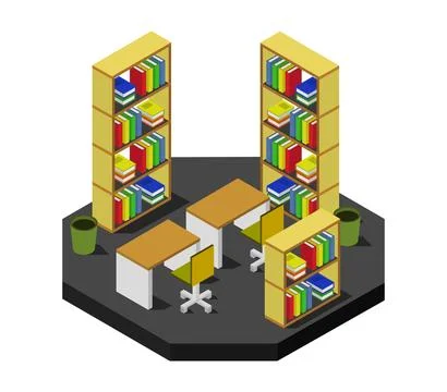 Isometric library room Stock Illustration