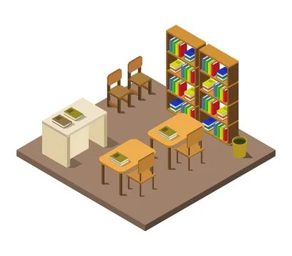 Isometric library room Ilustración de archivo