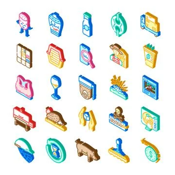 Isometric life elements diverse icon collection Illustrazione stock
