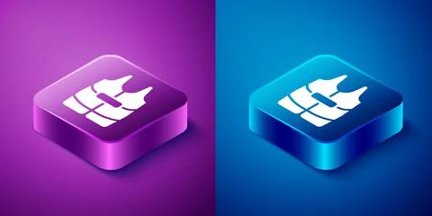 Isometric Life jacket icon isolated on blue and purple background. Life vest Stock Illustration