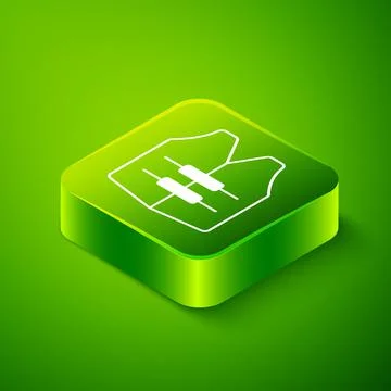 Isometric Life jacket icon isolated on green background. Life vest icon. Extreme Stock Illustration