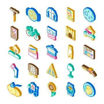 Isometric lifestyle objects and diverse hobby icons set Stock Illustration