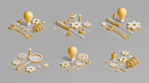 Isometric light bulb. 3D creative technology. Innovation science idea or Stock Illustration