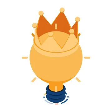 Isometric Light Bulb Idea with Golden Crown Stock Illustration