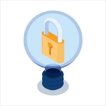 Isometric Light Bulb with Pad Lock Inside Stock Illustration