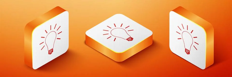 Isometric Light bulb with rays shine icon isolated on orange background. Energy 스톡 일러스트