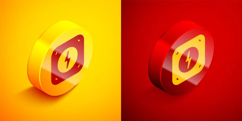 Isometric Lightning bolt icon isolated on orange and red background. Flash .. Stock Illustration
