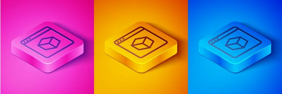 Isometric line 3D printer icon isolated on pink and orange, blue background. 3d Illustrazione stock