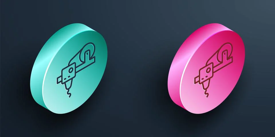 Isometric line 3D printer icon isolated on black background. 3d printing Illustrazione stock