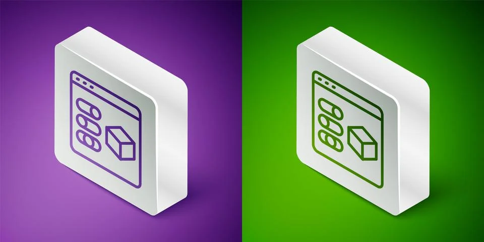 Isometric line 3D printer icon isolated on purple and green background. 3d Illustrazione stock