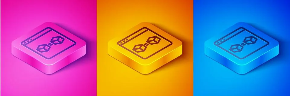 Isometric line 3D printer perfect copy icon isolated on pink and orange, blue Illustrazione stock