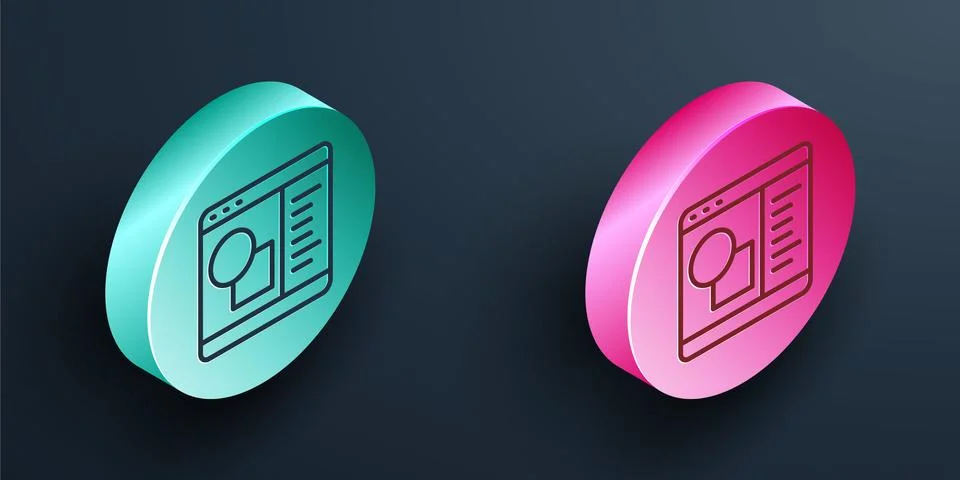 Isometric line 3D printer software icon isolated on black background. 3d Stock Illustration