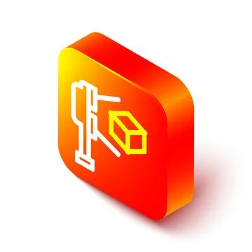 Isometric line 3D scanner with cube projection icon isolated on white background Stock Illustration