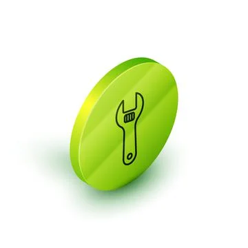 Isometric line Adjustable wrench icon isolated on white background. Green circle Stock Illustration
