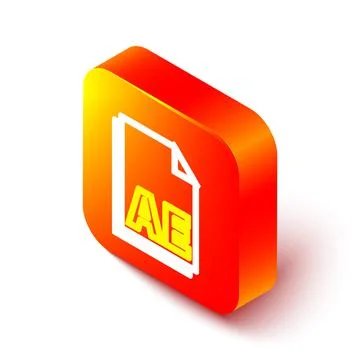 Isometric line AE file document icon isolated on white background. Orange square Illustrazione stock
