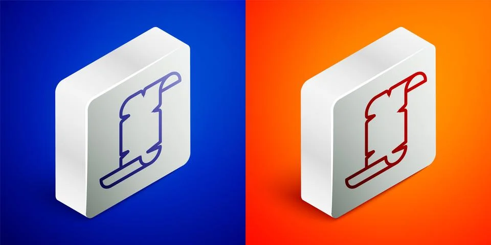 Isometric line Ancient papyrus scroll icon isolated on blue and orange Stock Illustration