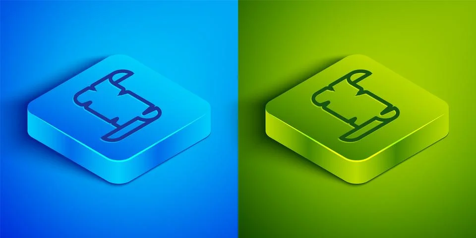 Isometric line Ancient papyrus scroll icon isolated on blue and green backg.. Stock Illustration