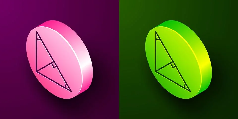 Isometric line Angle bisector of a triangle icon isolated on purple and green Stock Illustration