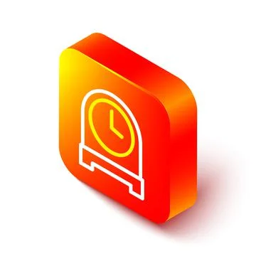 Isometric line Antique clock icon isolated on white background. Orange square Stock Illustration