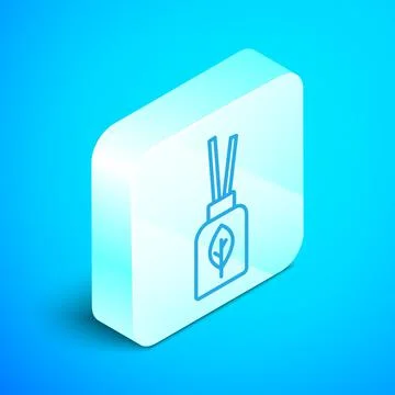 Isometric line Aroma diffuser icon isolated on blue background. Glass jar Stock Illustration
