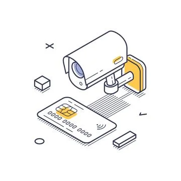 Isometric line art icon representing internet security with surveillance an.. Stock Illustration