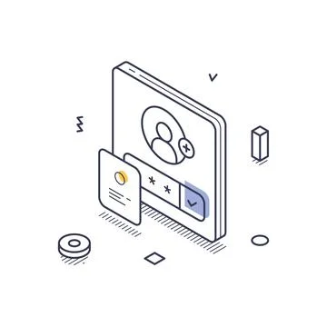 Isometric line art icon representing internet security with user login and .. 스톡 일러스트