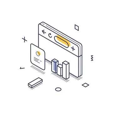 Isometric line art icon representing social media interaction and analytics.. Stock Illustration